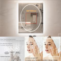 LED Bathroom Mirror Oval in Square 600x800mm/700x900mm Wall Mounted Mirror with Lighting Anti-Fog 3 Color Correlated Temperature Memory Function Front & Back Light Smart Mirror Wall Mounted