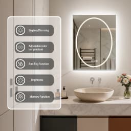 LED Bathroom Mirror Oval in Square 600x800mm/700x900mm Wall Mounted Mirror with Lighting Anti-Fog 3 Color Correlated Temperature Memory Function Front & Back Light Smart Mirror Wall Mounted
