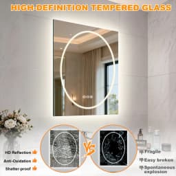LED Bathroom Mirror Oval in Square 600x800mm/700x900mm Wall Mounted Mirror with Lighting Anti-Fog 3 Color Correlated Temperature Memory Function Front & Back Light Smart Mirror Wall Mounted