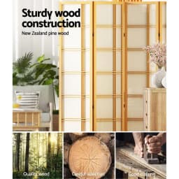 6 Panel Natural Room Divider Screen 265x179cm Folding Privacy Partition for Home Office Living Room Decor