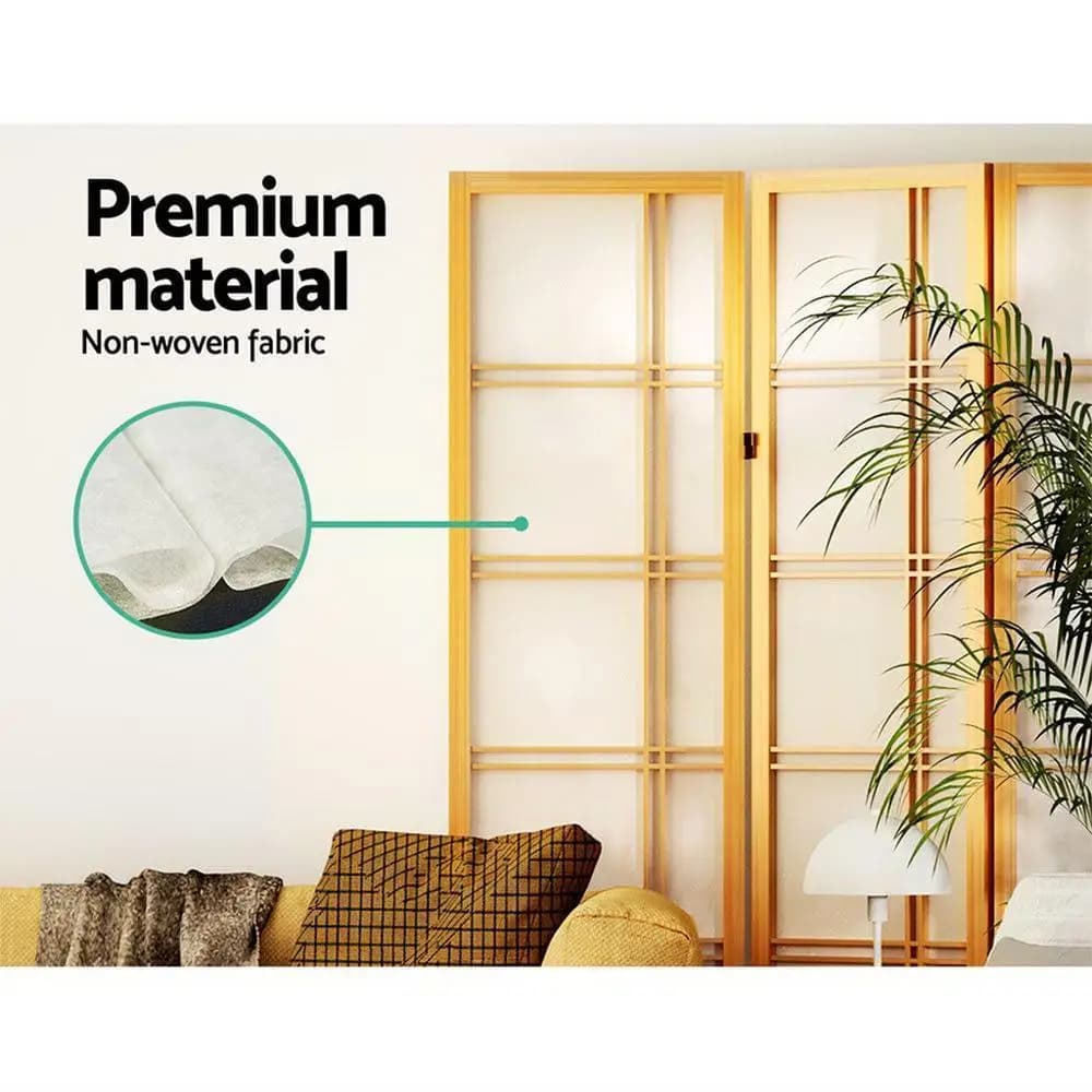 6 Panel Natural Room Divider Screen 265x179cm Folding Privacy Partition for Home Office Living Room Decor