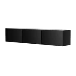 Modern High Gloss Black Floating TV Cabinet 200CM with 3 Cabinets Wall Mounted Entertainment Unit Storage Console