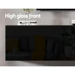 Modern High Gloss Black Floating TV Cabinet 200CM with 3 Cabinets Wall Mounted Entertainment Unit Storage Console