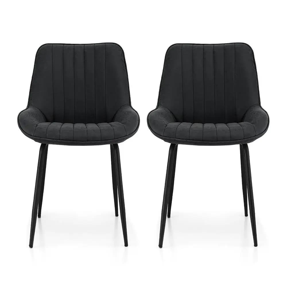 2x Retro PU Leather Dining Chairs Set for Kitchen Lounge Cafe Accent Chair Black