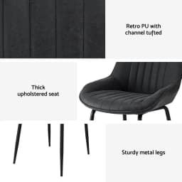 2x Retro PU Leather Dining Chairs Set for Kitchen Lounge Cafe Accent Chair Black