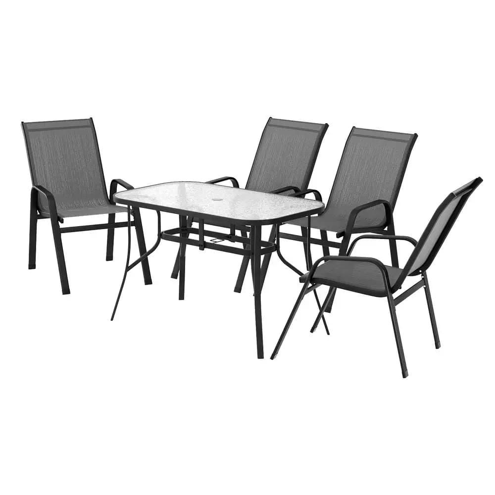 5 Piece Outdoor Dining Set Grey Patio Table and Chairs Bistro Garden Furniture
