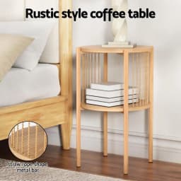 2 Tier Round Wooden Coffee Table Modern Living Room Side Table Storage End Table Minimalist Home Furniture