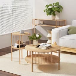 2 Tier Round Wooden Coffee Table Modern Living Room Side Table Storage End Table Minimalist Home Furniture