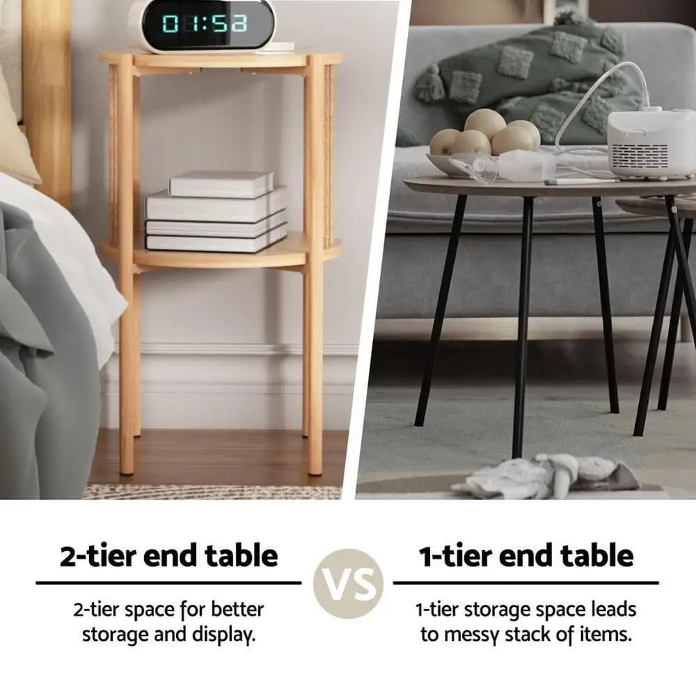 2 Tier Round Wooden Coffee Table Modern Living Room Side Table Storage End Table Minimalist Home Furniture