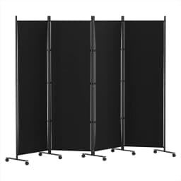 4 Panel Folding Room Divider Screen 217cm Black Fabric with Wheels Privacy Partition
