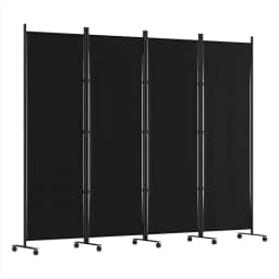 4 Panel Folding Room Divider Screen 217cm Black Fabric with Wheels Privacy Partition