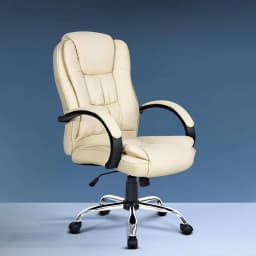 Executive Office Chair Leather Reclining Swivel Adjustable Beige High Back Ergonomic Padded Desk Chair for Home Office Conference Room