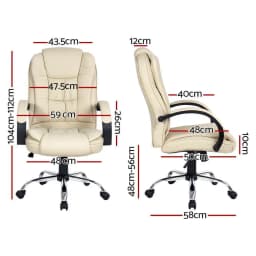 Executive Office Chair Leather Reclining Swivel Adjustable Beige High Back Ergonomic Padded Desk Chair for Home Office Conference Room