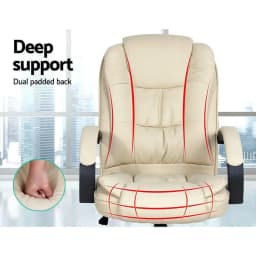 Executive Office Chair Leather Reclining Swivel Adjustable Beige High Back Ergonomic Padded Desk Chair for Home Office Conference Room