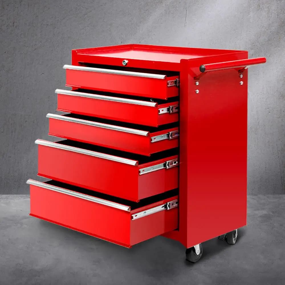 5 Drawer Red Tool Cabinet Chest Trolley Garage Storage Toolbox Heavy Duty Organizer