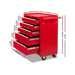 5 Drawer Red Tool Cabinet Chest Trolley Garage Storage Toolbox Heavy Duty Organizer