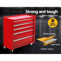 5 Drawer Red Tool Cabinet Chest Trolley Garage Storage Toolbox Heavy Duty Organizer