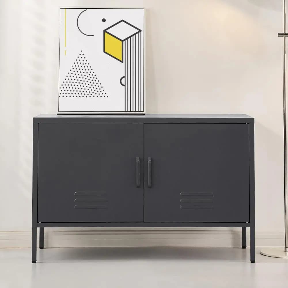 Industrial Metal Buffet Sideboard Storage Cabinet Charcoal Matt Finish with Shelves for Dining Room Kitchen Living Room