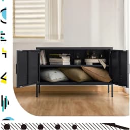 Industrial Metal Buffet Sideboard Storage Cabinet Charcoal Matt Finish with Shelves for Dining Room Kitchen Living Room
