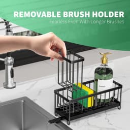Dish Sponge Rack - Punch-Free Wall-Mounted, Long Brush Holder, Countertop Sink Rag Drain Storage Rack