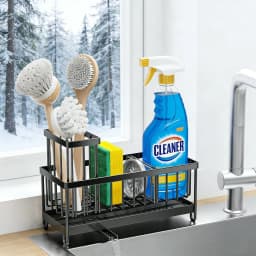 Dish Sponge Rack - Punch-Free Wall-Mounted, Long Brush Holder, Countertop Sink Rag Drain Storage Rack