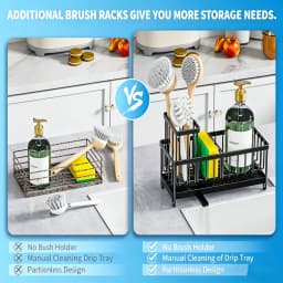 Dish Sponge Rack - Punch-Free Wall-Mounted, Long Brush Holder, Countertop Sink Rag Drain Storage Rack