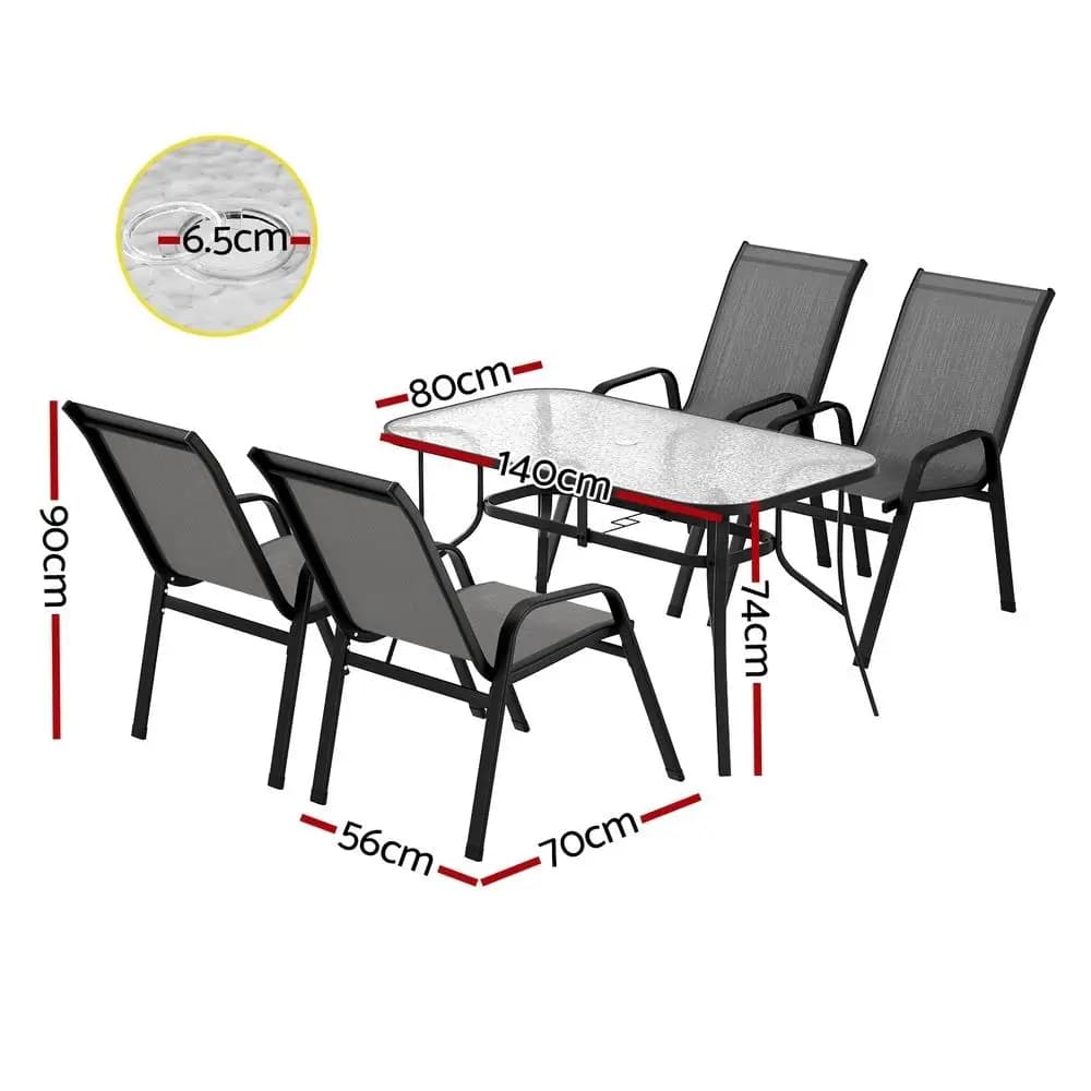 5 Piece Outdoor Dining Set Patio Table and Chairs Grey Bistro Furniture Garden Set