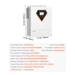 VEVOR Hybrid Solar Inverter 3500W/6000W 24V DC to Single-Phase 220/230V AC, Built-in 100A MPPT Solar Controller for Off-Grid