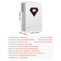 VEVOR Hybrid Solar Inverter 3500W/6000W 24V DC to Single-Phase 220/230V AC, Built-in 100A MPPT Solar Controller for Off-Grid