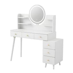 White LED Vanity Desk with Charging Station Dressing Table Makeup Desk Mirror Storage for Bedroom and Home Use