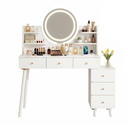 White LED Vanity Desk with Charging Station Dressing Table Makeup Desk Mirror Storage for Bedroom and Home Use