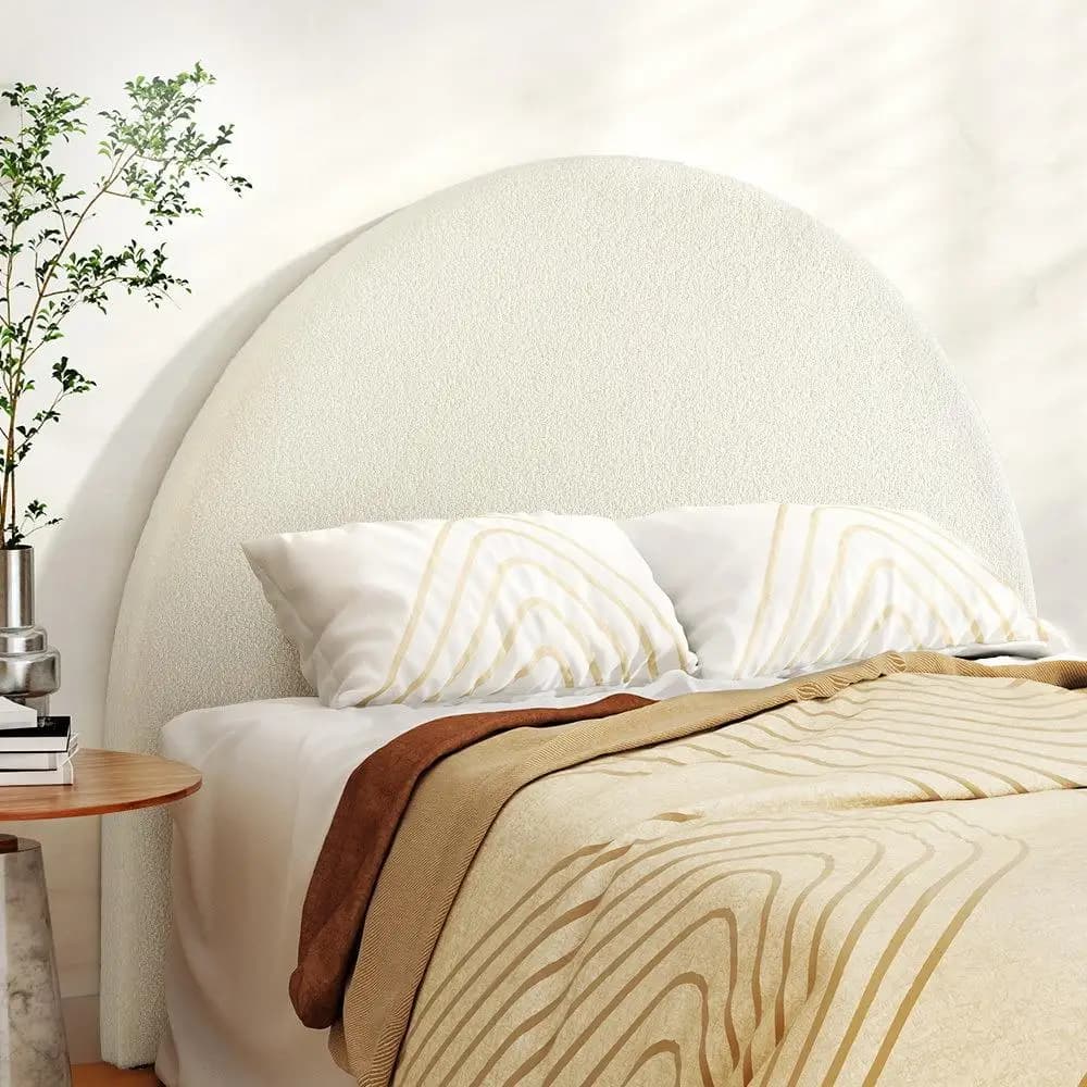 Modern Double Boucle Upholstered Bed Frame White Headboard Platform Bed for Bedroom Storage Compatible Frame Design