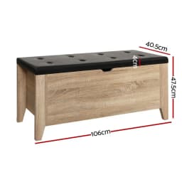 Leather Storage Ottoman Blanket Box Oak Finish Upholstered Bench Seat Chest for Bedroom Living Room Hidden Storage Organizer