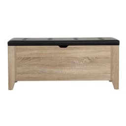 Leather Storage Ottoman Blanket Box Oak Finish Upholstered Bench Seat Chest for Bedroom Living Room Hidden Storage Organizer