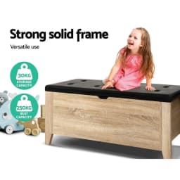 Leather Storage Ottoman Blanket Box Oak Finish Upholstered Bench Seat Chest for Bedroom Living Room Hidden Storage Organizer