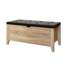 Leather Storage Ottoman Blanket Box Oak Finish Upholstered Bench Seat Chest for Bedroom Living Room Hidden Storage Organizer