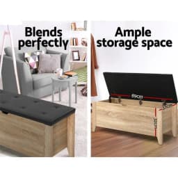 Leather Storage Ottoman Blanket Box Oak Finish Upholstered Bench Seat Chest for Bedroom Living Room Hidden Storage Organizer