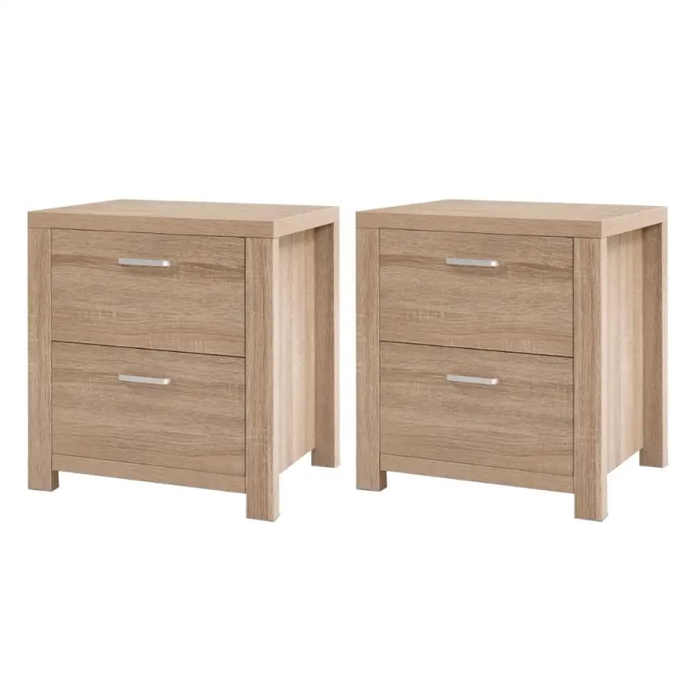 2 Pack Pine Bedside Table with 2 Drawers Modern Wooden Nightstand Storage Cabinet for Bedroom Furniture