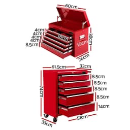 14 Drawer Tool Box Cabinet Chest Mechanic Garage Storage Trolley Red Heavy Duty Mobile Tool Organizer Cabinet