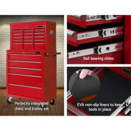 14 Drawer Tool Box Cabinet Chest Mechanic Garage Storage Trolley Red Heavy Duty Mobile Tool Organizer Cabinet