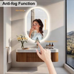 LUVODI Modern Oval LED Bathroom Mirror Dimmable Bluetooth Speaker Backlit Vanity Makeup Mirror for Home Bathroom