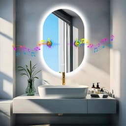 LUVODI Modern Oval LED Bathroom Mirror Dimmable Bluetooth Speaker Backlit Vanity Makeup Mirror for Home Bathroom