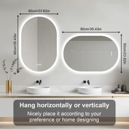 LUVODI Modern Oval LED Bathroom Mirror Dimmable Bluetooth Speaker Backlit Vanity Makeup Mirror for Home Bathroom