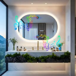 LUVODI Modern Oval LED Bathroom Mirror Dimmable Bluetooth Speaker Backlit Vanity Makeup Mirror for Home Bathroom