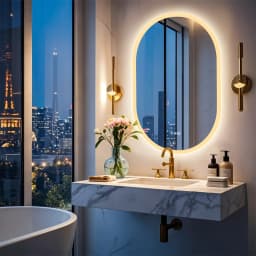 LUVODI Modern Oval LED Bathroom Mirror Dimmable Bluetooth Speaker Backlit Vanity Makeup Mirror for Home Bathroom