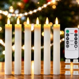Flameless Taper Candles Battery Operated 6 Pack Ivory Realistic Flickering Flame Remote Control Dimmable LED Candles with Timer for Chandelier Candelabra Wedding Holiday Decor