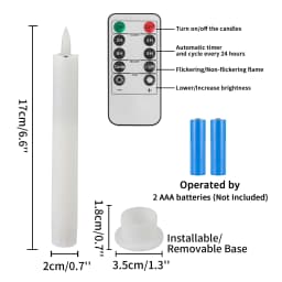 Flameless Taper Candles Battery Operated 6 Pack Ivory Realistic Flickering Flame Remote Control Dimmable LED Candles with Timer for Chandelier Candelabra Wedding Holiday Decor