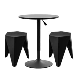 3 Piece Black Bar Stools and Table Set for Dining Kitchen Cafe and Pub Use
