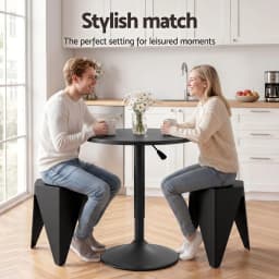 3 Piece Black Bar Stools and Table Set for Dining Kitchen Cafe and Pub Use