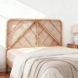 Double Bed Rattan Headboard Pine Wood Bed Frame Headboard Natural Woven Bedroom Decor